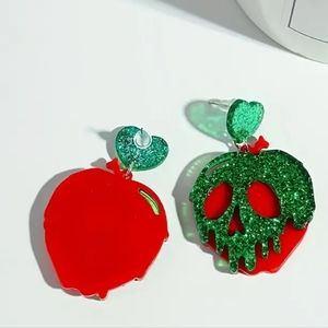Green Skull Red Heart Earrings